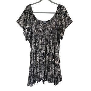 Angie Mini Dress Smocked Tiered 3X Black Tan Babydoll Floral Fairygrunge Plus